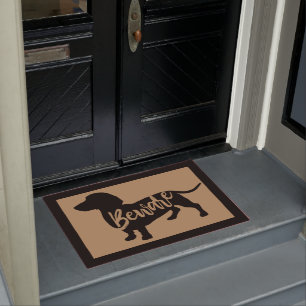 Beware Dachshund Wiener Doxie Black Silhouette Doormat