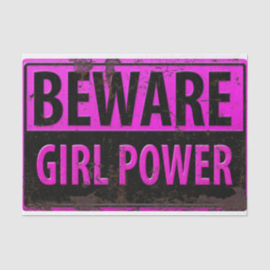 BEWARE Girl Power - Pink Black Metal Danger Sign Tissue Paper