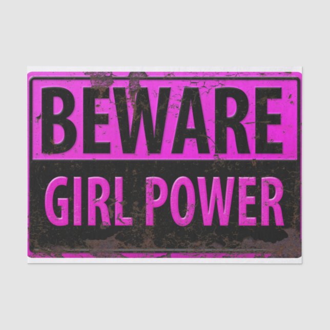 BEWARE Girl Power - Pink Black Metal Danger Sign Tissue Paper (Front)