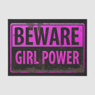 BEWARE Girl Power - Pink Black Metal Danger Sign Tissue Paper