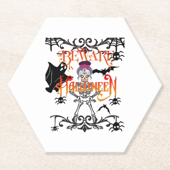 Beware Halloween Paper Coaster (Front)