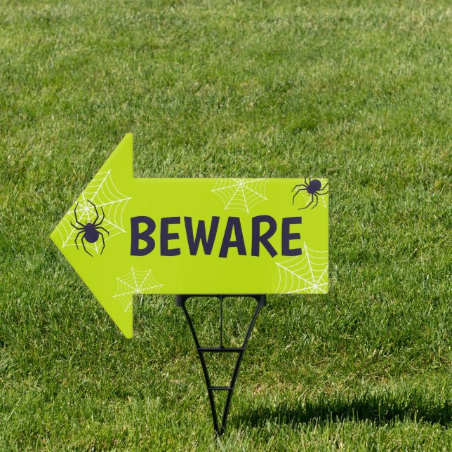 Beware Halloween Spider Web Green Background Sign (Insitu)