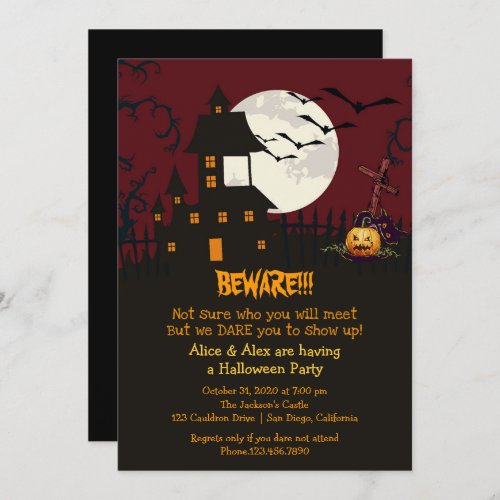 Beware Haunted House Halloween Party invitation