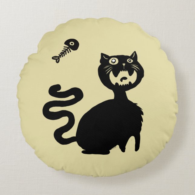 Beware Hungry Cats! Round Pillow (Front)