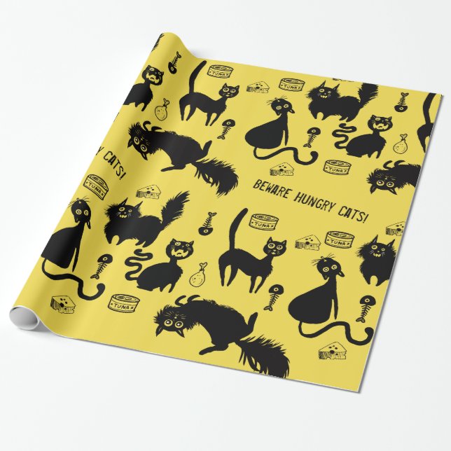 Beware Hungry Cats! Wrapping Paper (Unrolled)