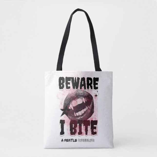 BEWARE I BITE - Grunge Vampire Aesthetic Y2K Goth  Tote Bag (Front)