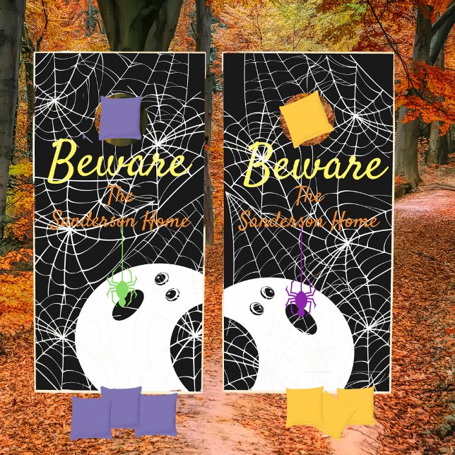 Beware Modern Minimalistic Ghost Halloween Family Cornhole Set (Creator Uploaded)