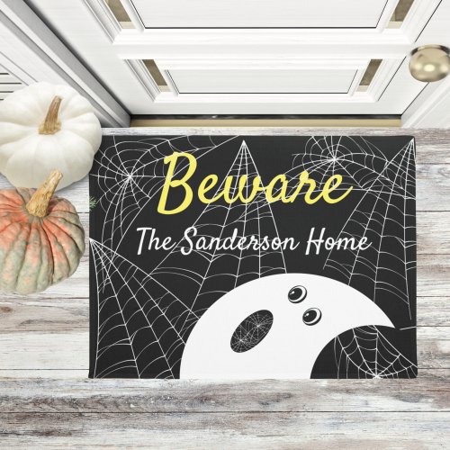 Beware Modern Minimalistic Ghost Halloween Family Doormat