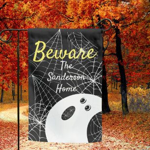 Beware Modern Minimalistic Ghost Halloween Family  Garden Flag