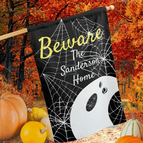 Beware Modern Minimalistic Ghost Halloween Family  House Flag