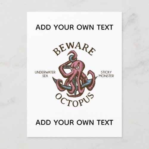 Beware Octopus Nautical Creature Tentacle Monster Announcement Postcard