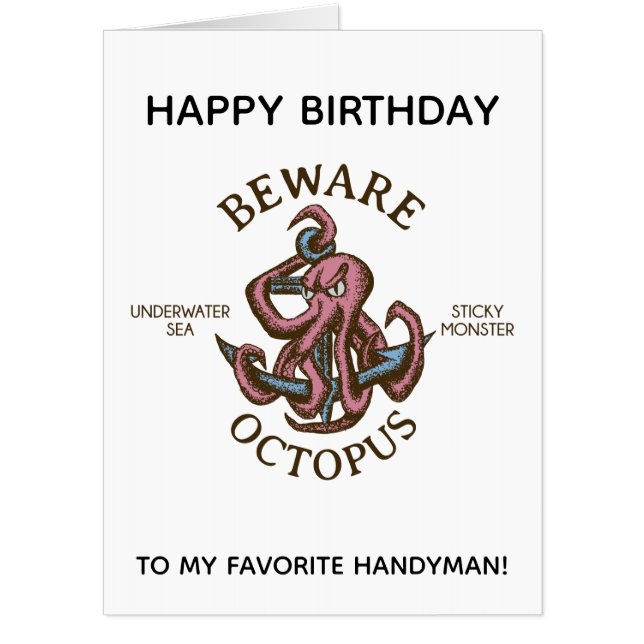Beware Octopus Nautical Creature Tentacle Monster Card (Front)