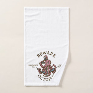 Beware Octopus Nautical Creature Tentacle Monster Hand Towel