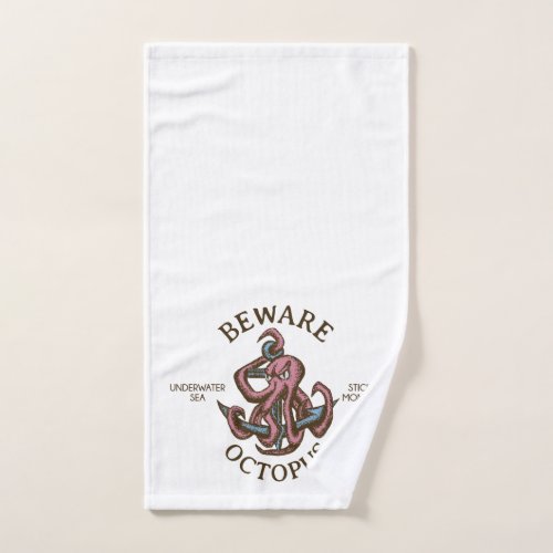 Beware Octopus Nautical Creature Tentacle Monster Hand Towel