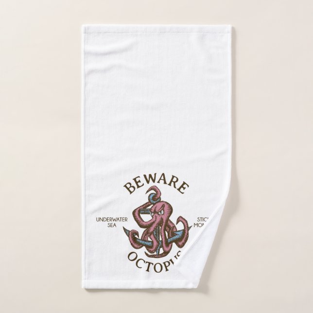 Beware Octopus Nautical Creature Tentacle Monster Hand Towel (Hand Towel)