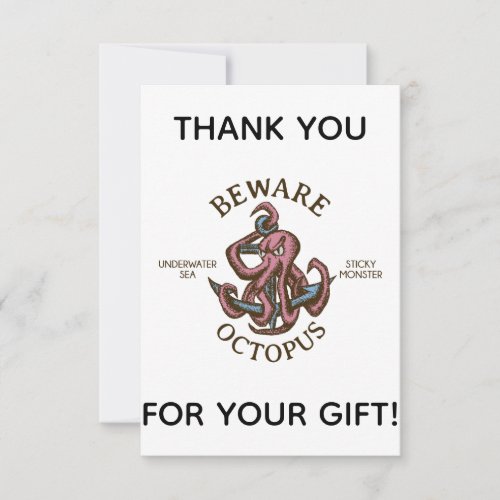 Beware Octopus Nautical Creature Tentacle Monster Thank You Card