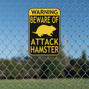 Beware of Attack Hamster Warning Black Yellow Metal Sign