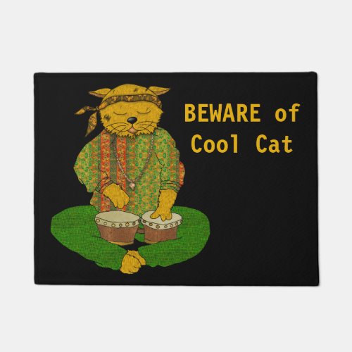 Beware of Cool Cat Playing Bongos Doormat