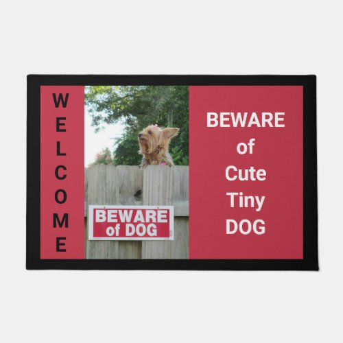 Beware of Cute Tiny Dog Sign Doormat