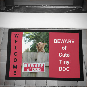 Beware of Cute Tiny Dog Sign Yorkie Doormat