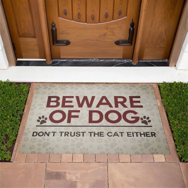 Beware of Dog and Cat humor Doormat (Outdoor)
