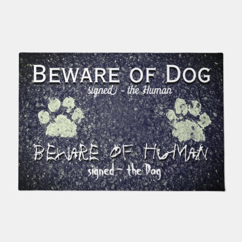 Beware of Dog Beware Human Paw Prints Fun Humorous Doormat