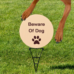 Beware Of Dog Brown Tan Round Sign