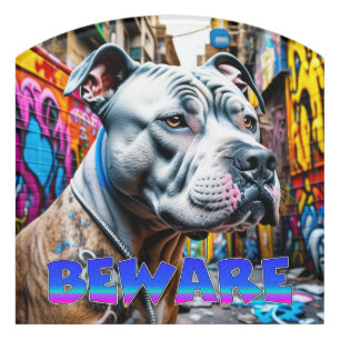 Beware of Dog Urban Pitbull Door Sign