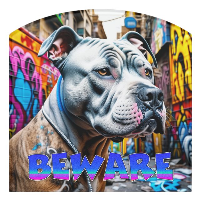 Beware of Dog | Urban Pitbull Door Sign (Contour Front)
