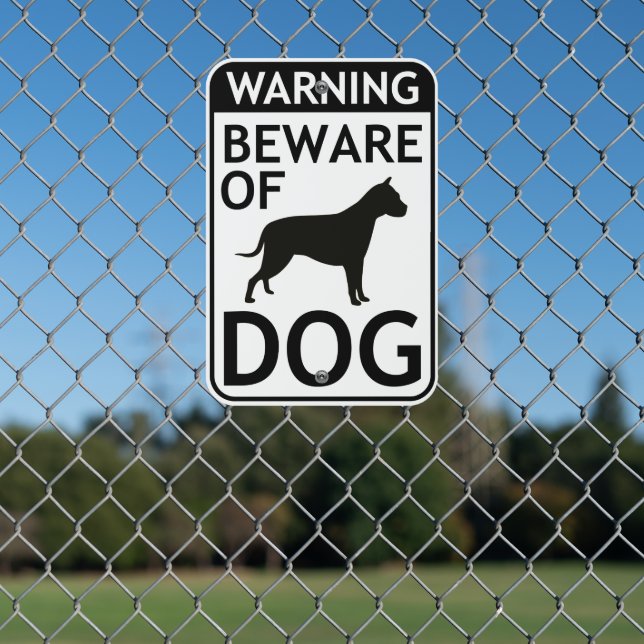 Beware of Dog Warning Black White Metal Sign (In Situ(Fence))