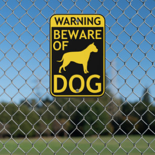 Beware of Dog Warning Black Yellow Metal Sign