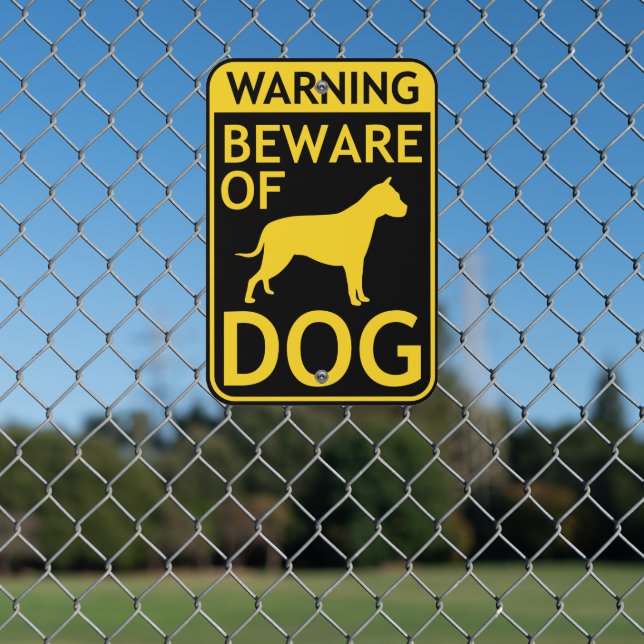 Beware of Dog Warning Black Yellow Metal Sign (In Situ(Fence))