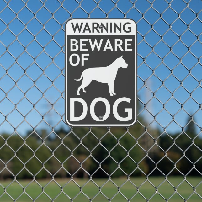 Beware of Dog Warning Gray White Metal Sign (In Situ(Fence))