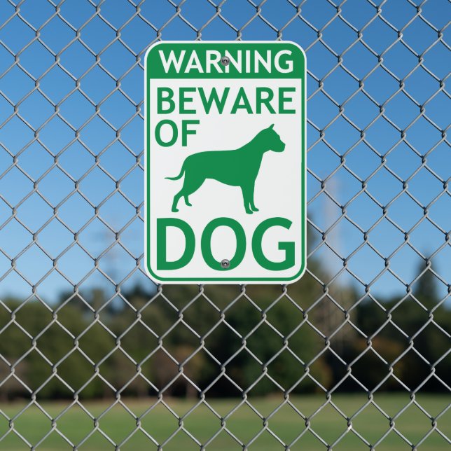 Beware of Dog Warning Green White Metal Sign (In Situ(Fence))
