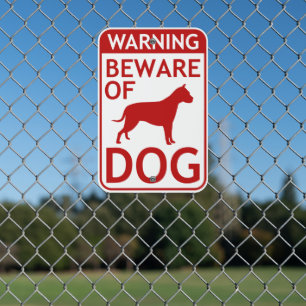 Beware of Dog Warning Red White Metal Sign