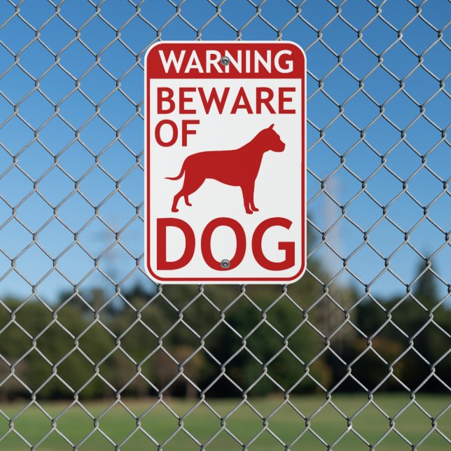 Beware of Dog Warning Red White Metal Sign (In Situ(Fence))