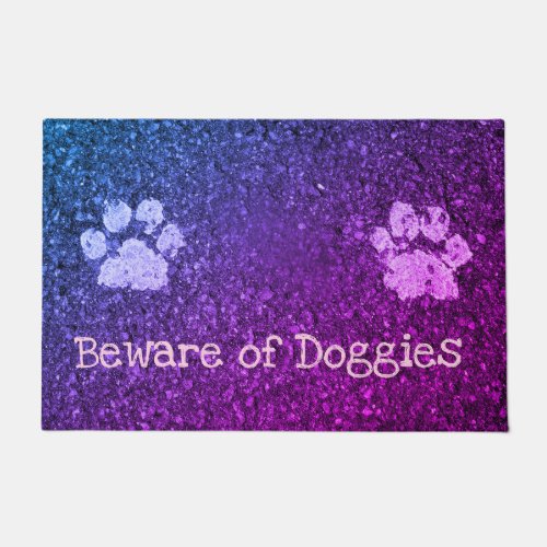 Beware of Doggies Asphalt Look with Paw Prints Doormat