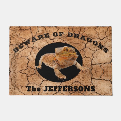 Beware of Dragons  with Bearded Dragon Doormat