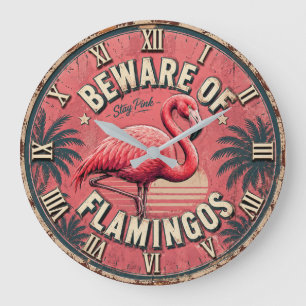 Beware of Flamingos Large Clock