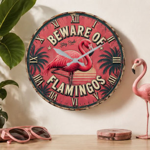 Beware of Flamingos Large Clock