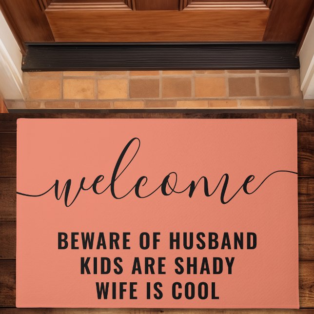 Beware of Husband Funny Coral Doormat (Creator Uploaded)