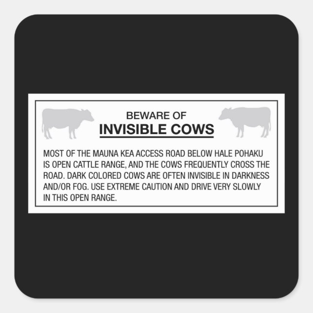 Beware of Invisible Cows, Sign, Hawaii, US Square Sticker (Front)