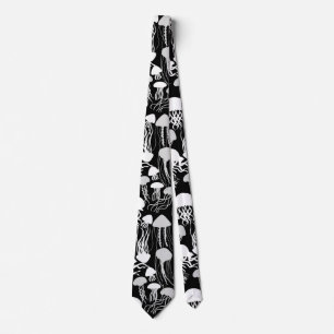 Beware of Jellyfish.w.b Black BG Neck Tie