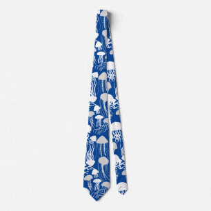 Beware of Jellyfish.w.b Blue BG Neck Tie