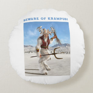Beware of Krampus! Round Pillow