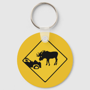 Beware of Moose, Traffic Sign, Canada Keychain