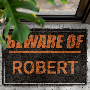 Beware of Name Funny Personalized Fiber Doormat