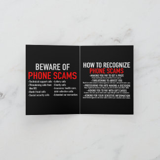Beware of Phone Scams - Scam Prevention List Card