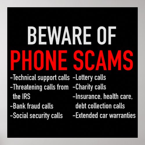 Beware of Phone Scams _ Scam Prevention List Poster