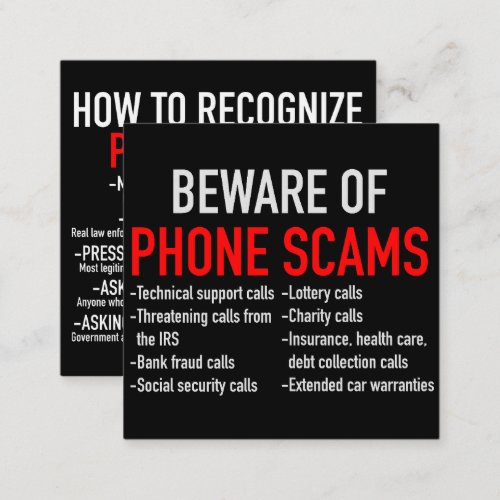 Beware of Phone Scams _ Scam Prevention List Square Business Card